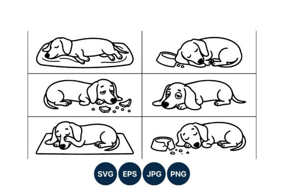 Download Sleeping and Sad Dachshund Dog Line Art - Premium Resources