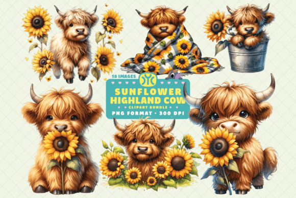 Download Watercolor Sunflower Highland Cow PNG - Cow png Collection